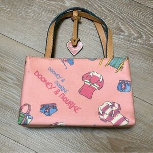 Vintage Y2K Dooney & Bourke Heart Tag Tote Pink Summer Print Mini Bag – Rare!